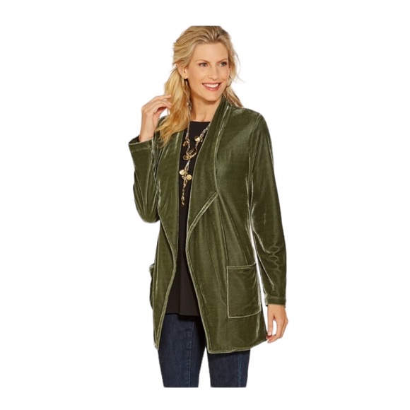 Soft Surroundings Sweaters - SOFT SURROUNDINGS Velvet Olive Green Long Open Cardigan Women's Size Medium
